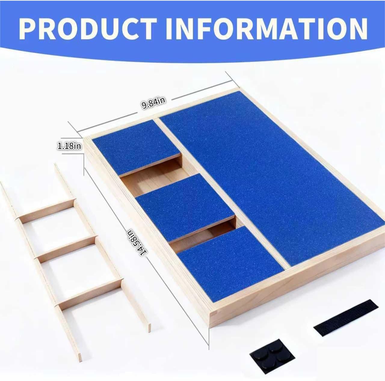 Dog Nail Scratch Pad with Treat Box, Solid Wood Nail Filing Board That Trims Nails Naturally Without Clippers for Dogs That Hate Nail Cutting, Indoor and Outdoor Training Tool (Blue)