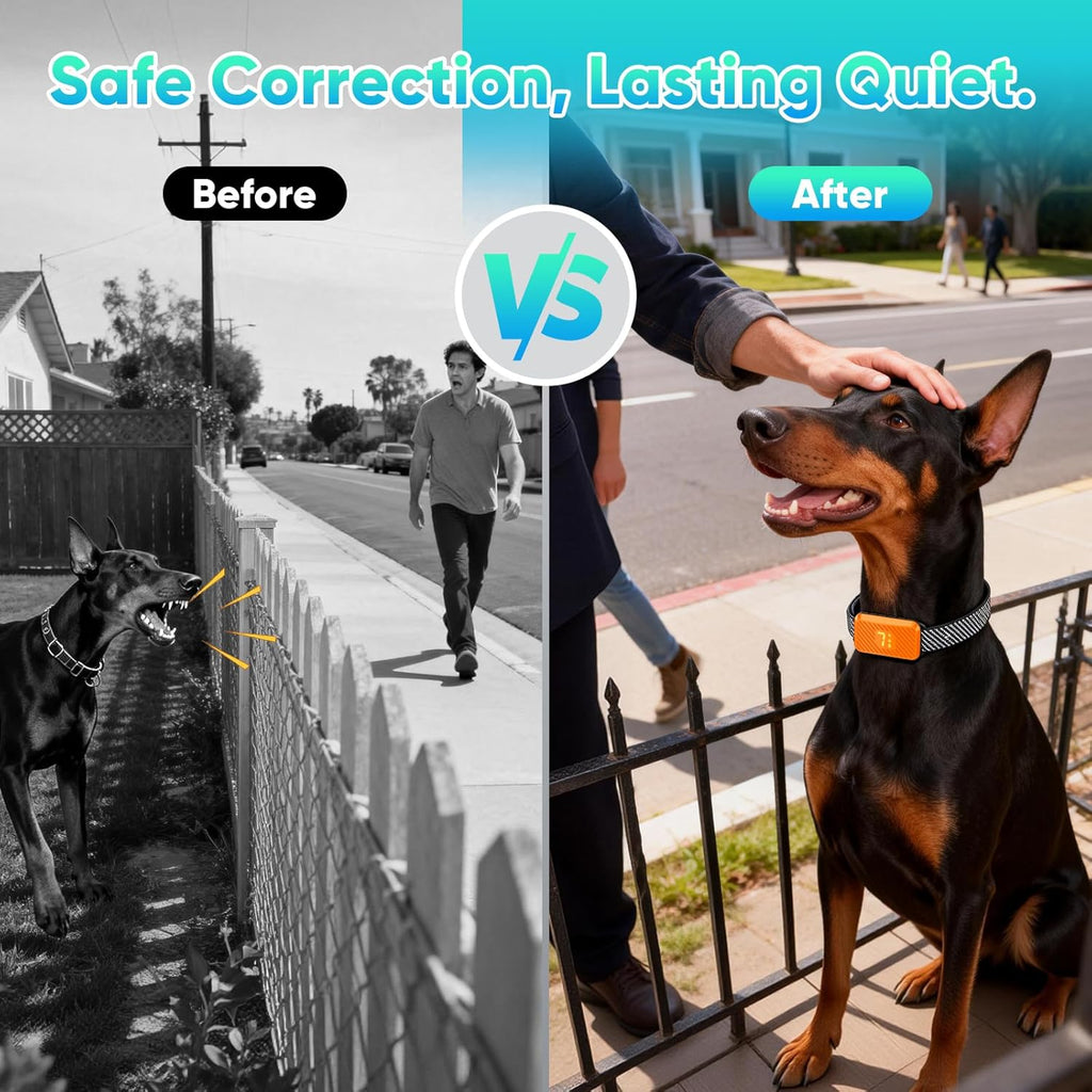 Dog Bark Collar for Large Medium Small Dogs, Effective No-Bark Collar, Smart Barking Collar, Rechargeable Bark Collar with 7-Level Sensitivity, 3 B & V Modes, Waterproof, Neon Orange
