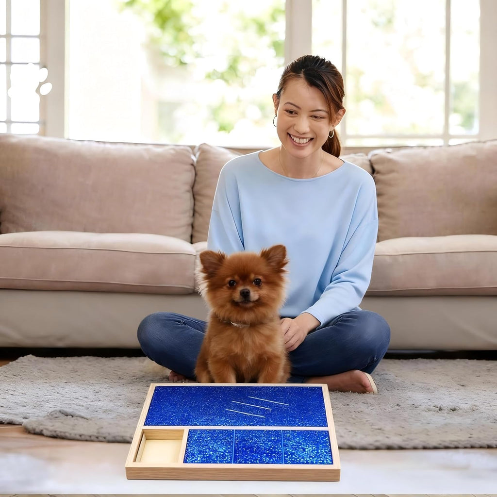 Dog Nail Scratch Pad with Treat Box, Solid Wood Nail Filing Board That Trims Nails Naturally Without Clippers for Dogs That Hate Nail Cutting, Indoor and Outdoor Training Tool (Blue)