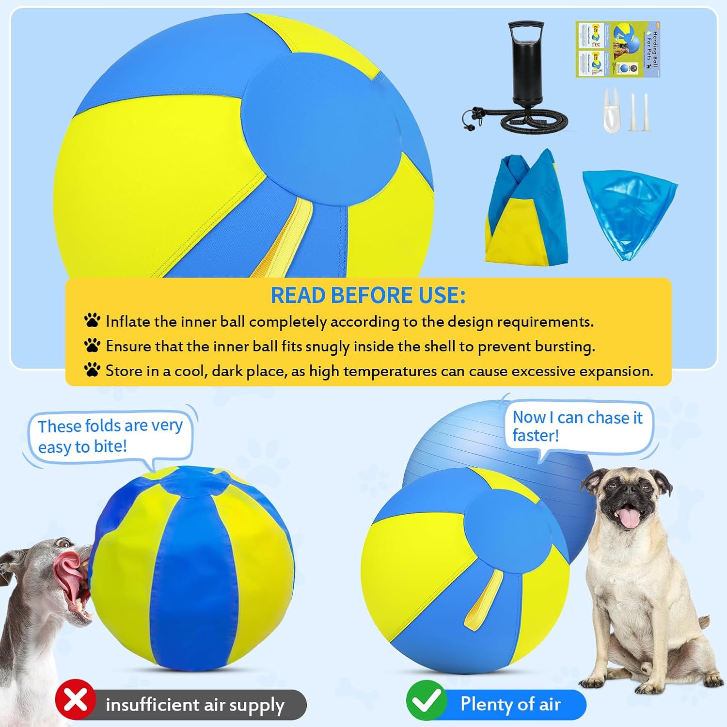 18 Inch Herding Ball for Dogs with Durable 1000D Oxford Cover - Interactive Dog Toy with Handles for Medium Breeds, Anti-Burst & Heavy Duty Herding Ball for Australian Shepherds, Border Collies