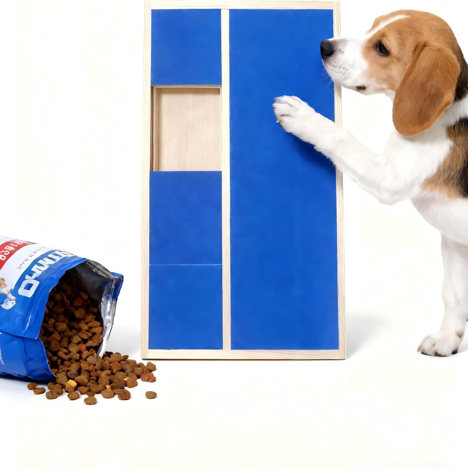 Dog Nail Scratch Pad with Treat Box, Solid Wood Nail Filing Board That Trims Nails Naturally Without Clippers for Dogs That Hate Nail Cutting, Indoor and Outdoor Training Tool (Blue)