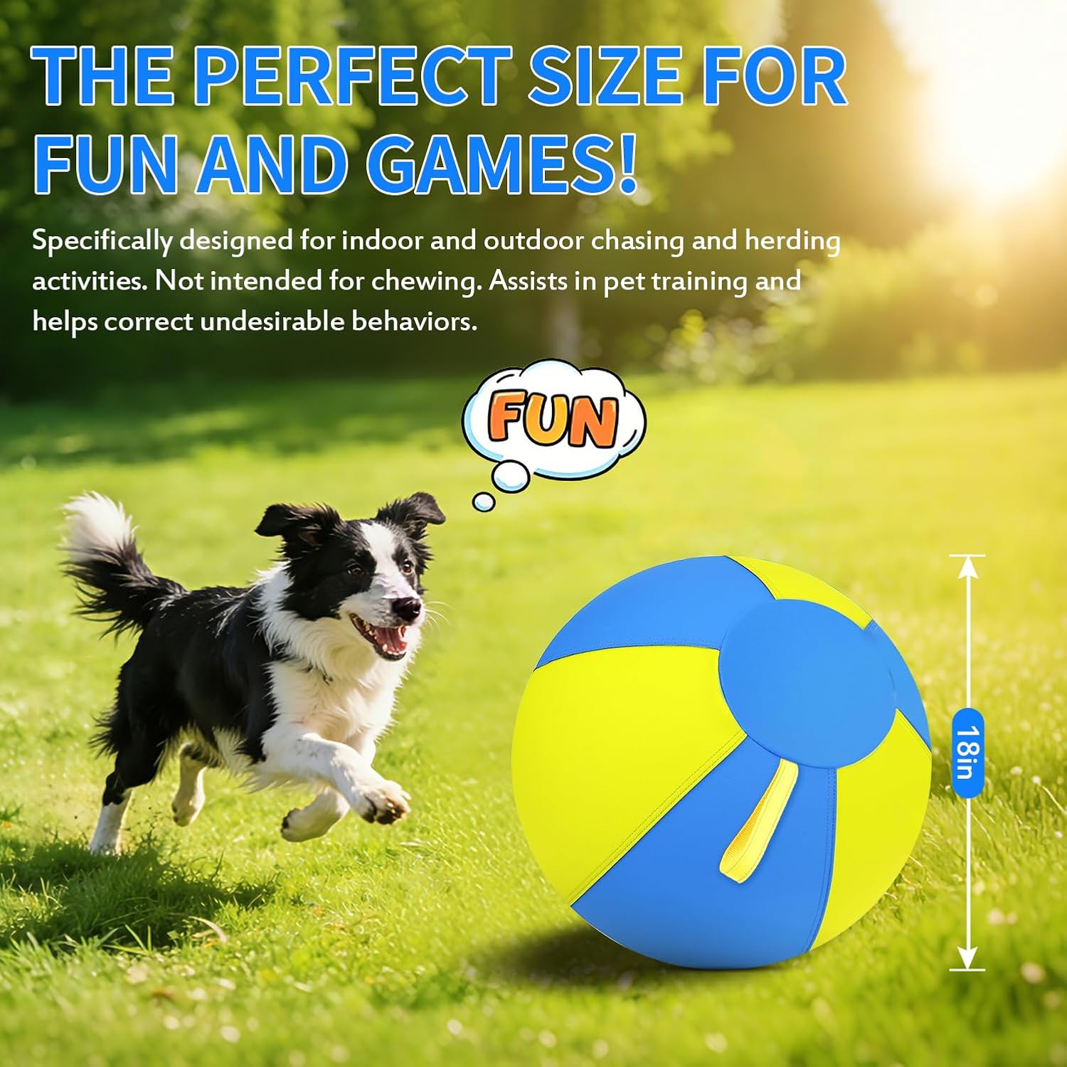 18 Inch Herding Ball for Dogs with Durable 1000D Oxford Cover - Interactive Dog Toy with Handles for Medium Breeds, Anti-Burst & Heavy Duty Herding Ball for Australian Shepherds, Border Collies