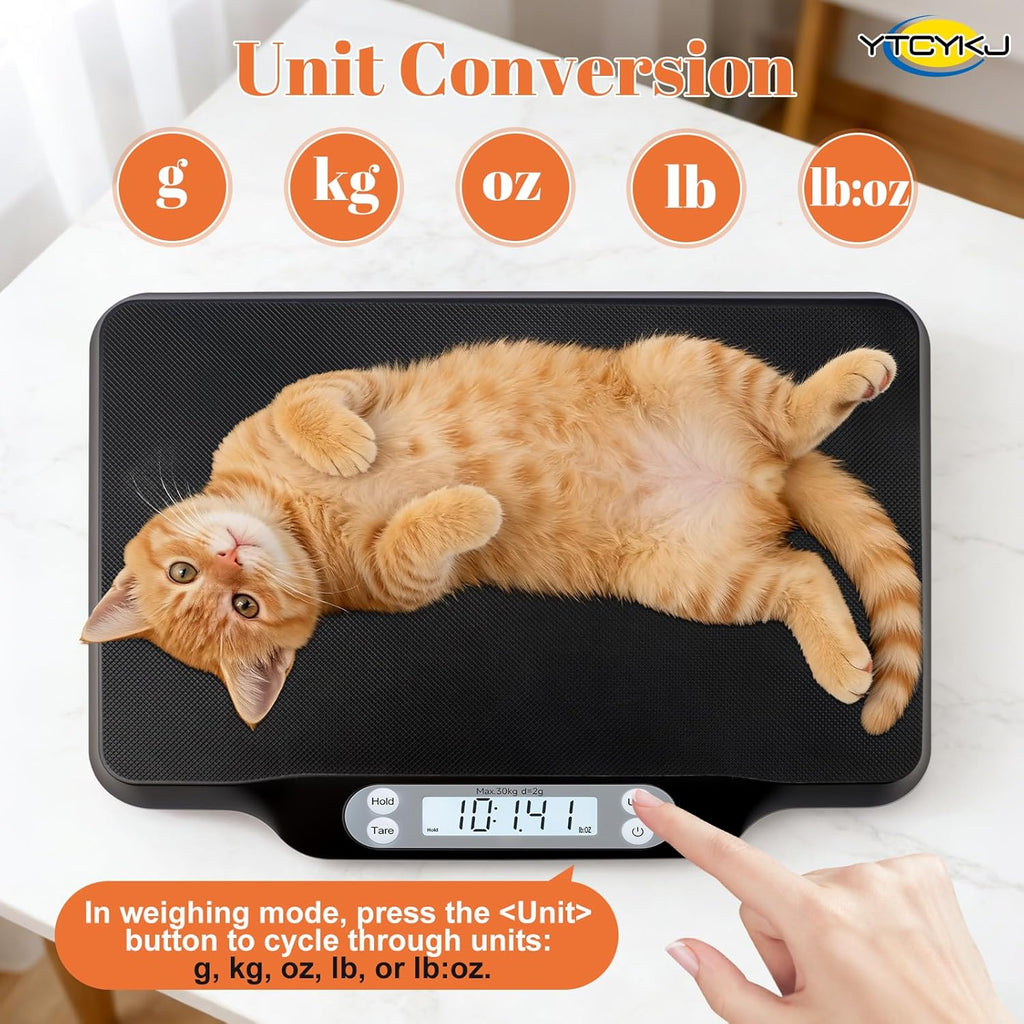 Digital Pet Scale for Accurate Weighing & Baby Scale Kitten Scale– High-Precision Puppy Scales, Dog Cat Scale | 30kg/66lb Capacity, 2g Accuracy, Non-Slip Mat, Tare & Hold Function