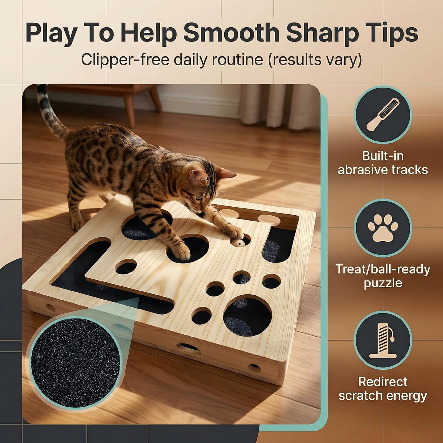 New Cat Scratch Puzzle Enrichment Box, Cats Nail File Enrichment Box with Sandpaper Inside, Stress-Free Alternative to Trimming Nails, Cat Toys Interactive for Indoor Cats Nail Scratcher