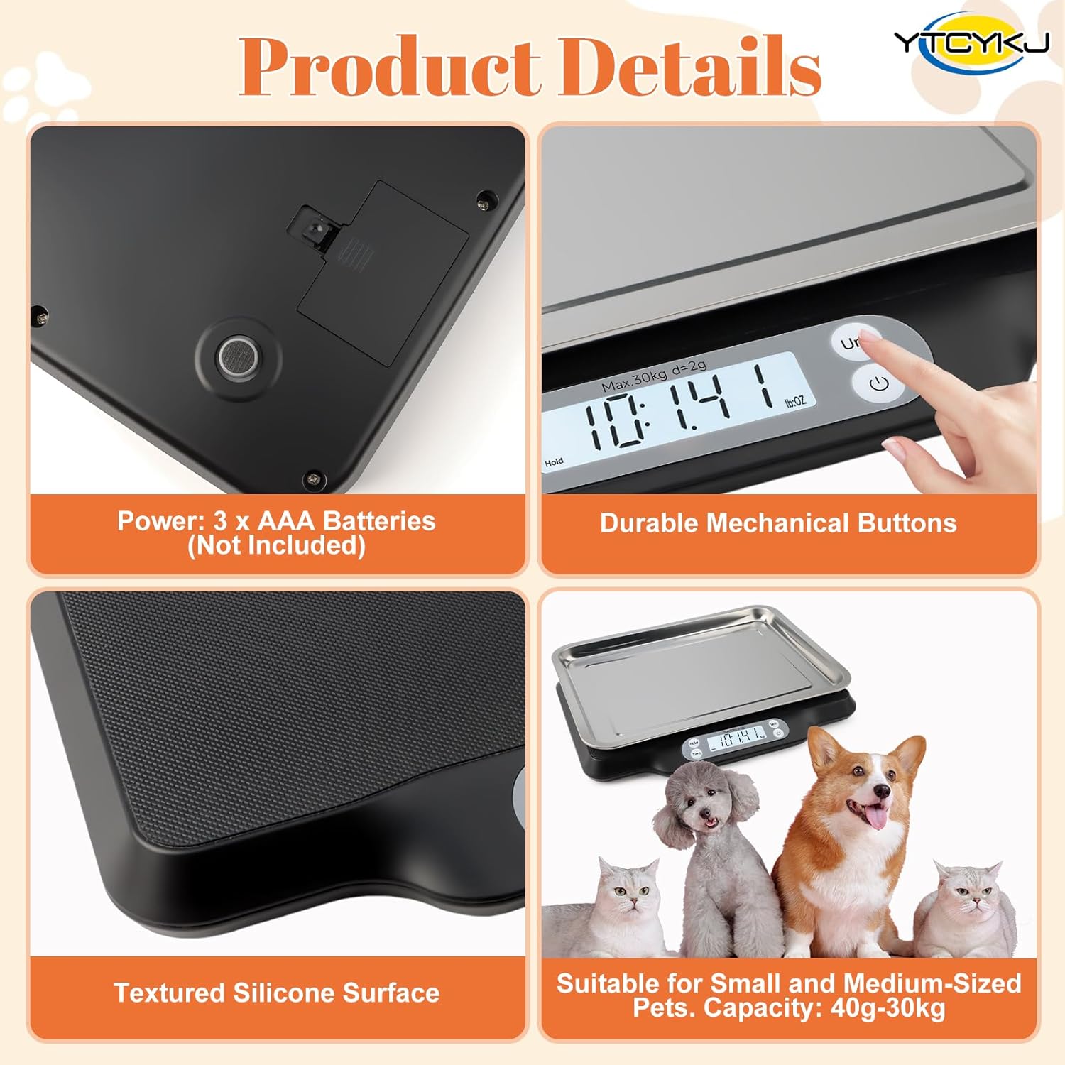Digital Pet Scale for Accurate Weighing & Baby Scale Kitten Scale– High-Precision Puppy Scales, Dog Cat Scale | 30kg/66lb Capacity, 2g Accuracy, Non-Slip Mat, Tare & Hold Function