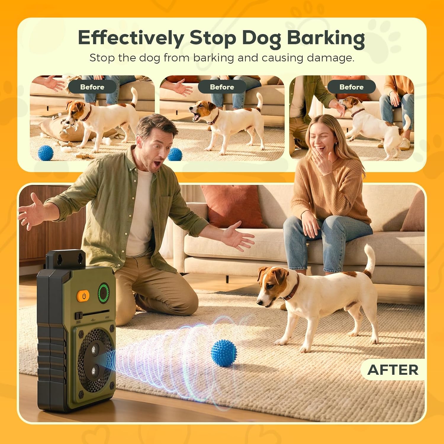 Anti Barking Device for Dogs, 3 Modes Ultrasonic Dog Bark Deterrent Devices Long Range 50ft, Type-C Rechargeable Bark Box Barking Control Devices, No More Barking Indoor/Outdoor Training