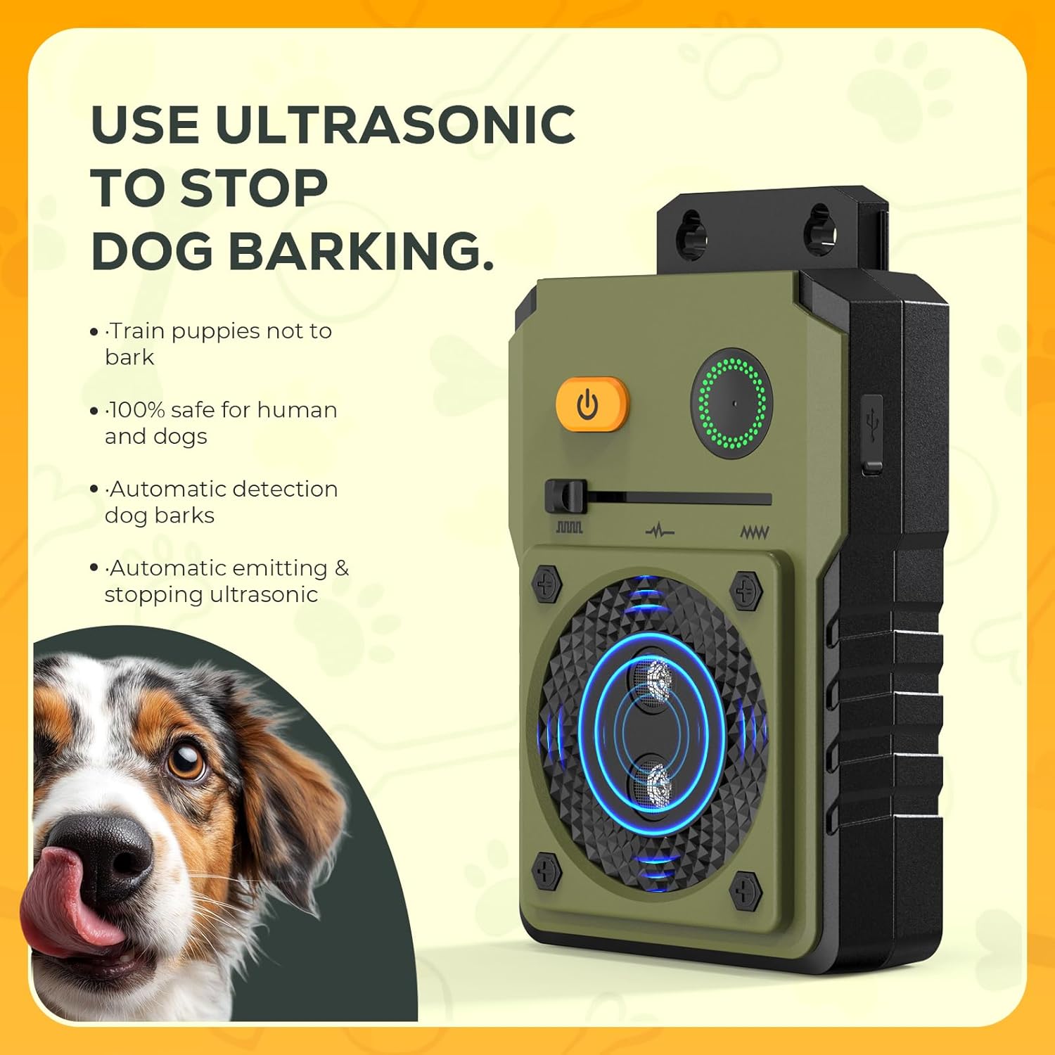 Anti Barking Device for Dogs, 3 Modes Ultrasonic Dog Bark Deterrent Devices Long Range 50ft, Type-C Rechargeable Bark Box Barking Control Devices, No More Barking Indoor/Outdoor Training