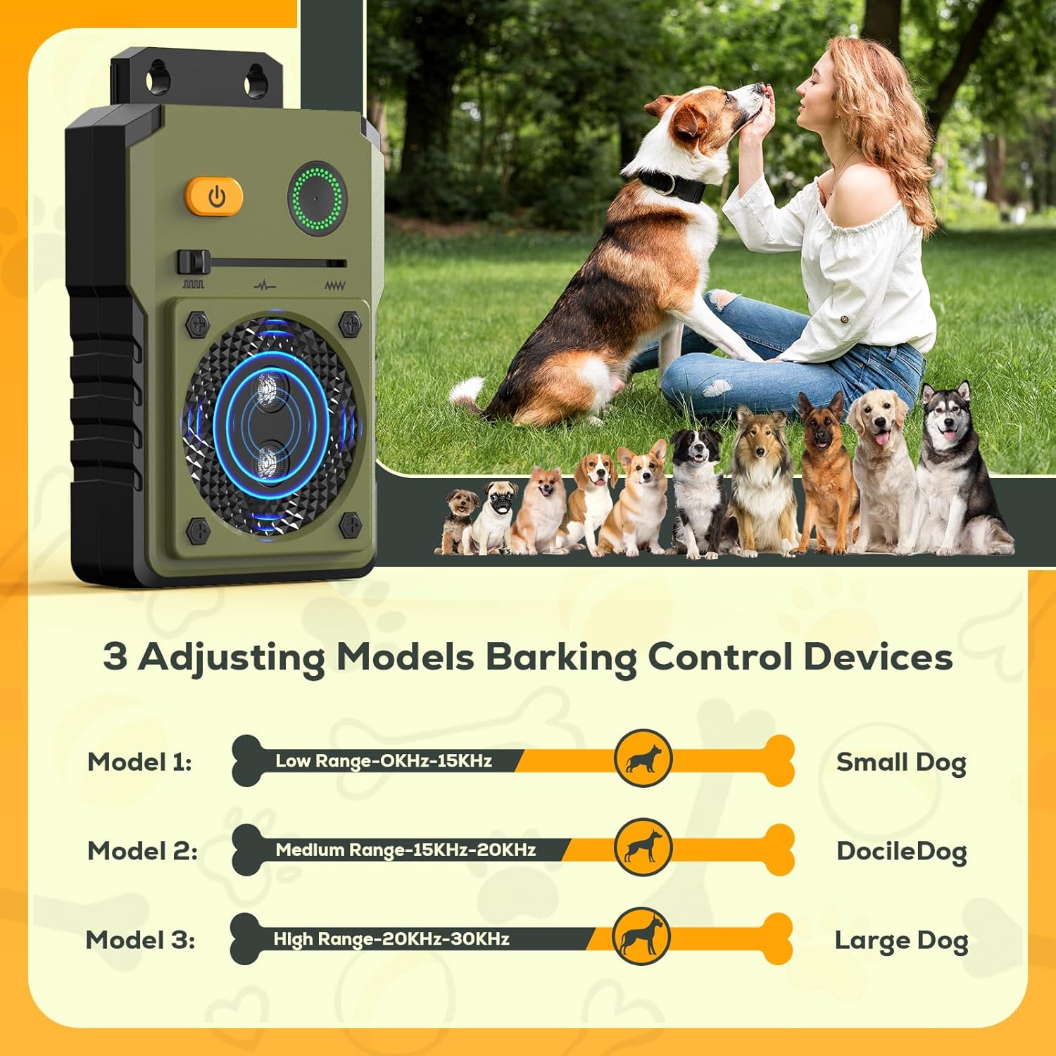 Anti Barking Device for Dogs, 3 Modes Ultrasonic Dog Bark Deterrent Devices Long Range 50ft, Type-C Rechargeable Bark Box Barking Control Devices, No More Barking Indoor/Outdoor Training