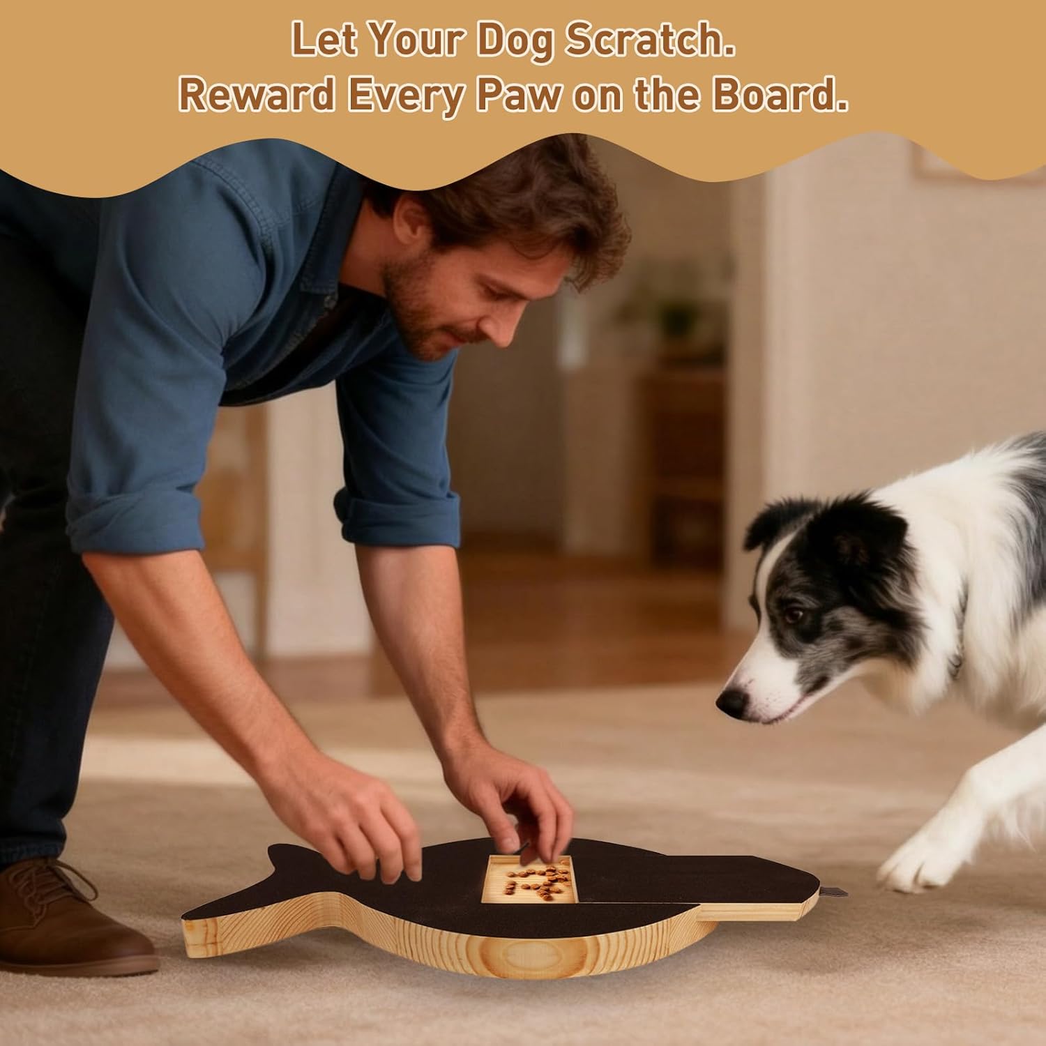 Dog Nail Scratch Board with Treat Drawer, Stress-Free Nail Filing Tool for Dogs, Alternative to Clippers for Front Paw Nails, Interactive Training Scratch Pad with Extra Sandpaper