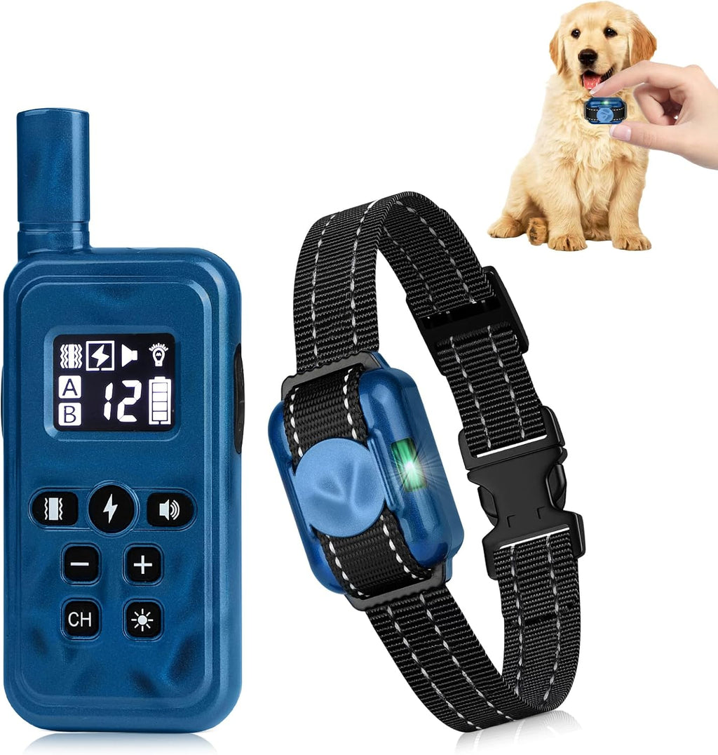 Small Shock Collar for Small Dogs(5-30Lbs), Dog Training Collar with Remote for Small & Medium Dogs, Waterproof, Rechargeable Collar with Beep, Vibration, Safe Shock,2000ft,Blue