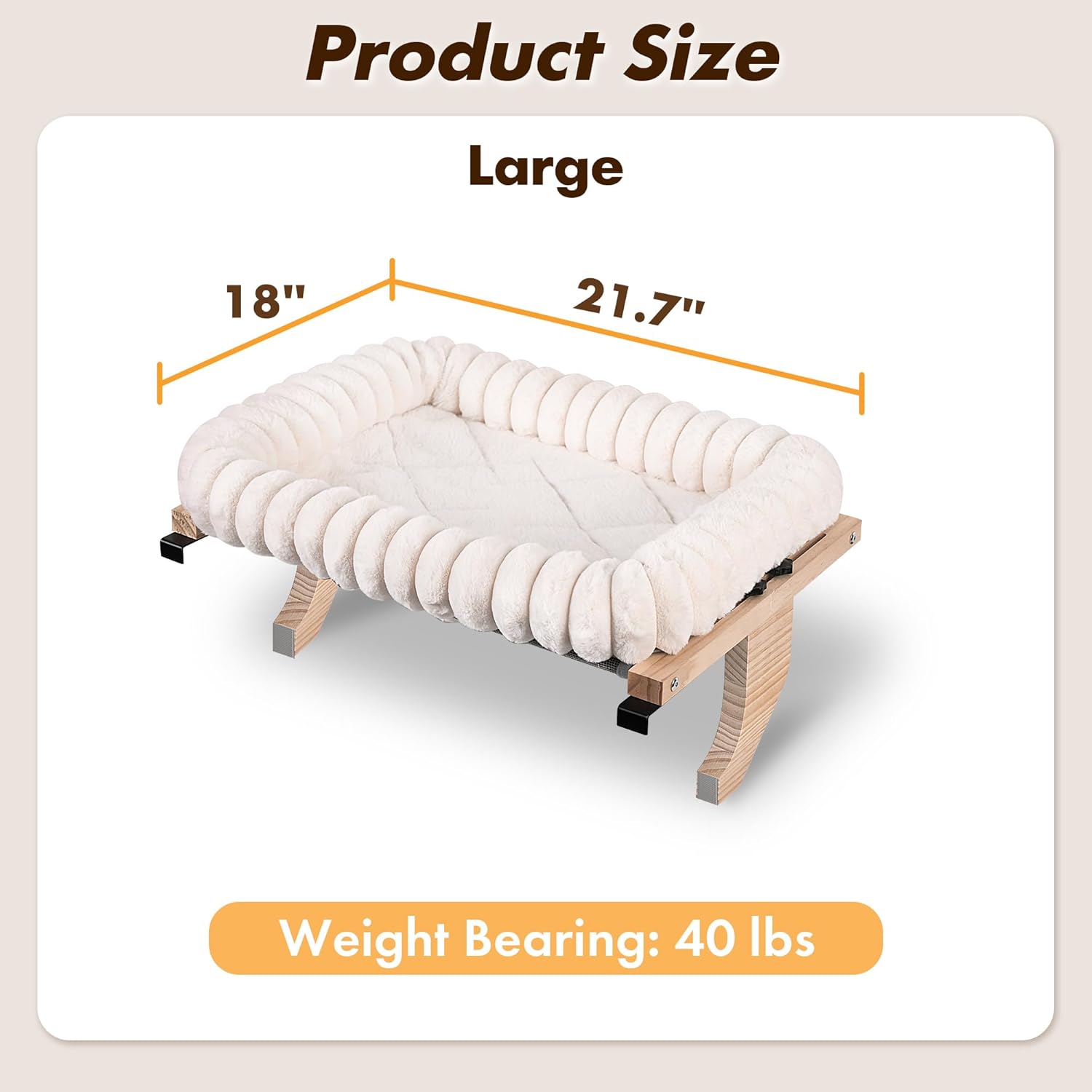 Cloud-Cuddle Cat Perch for Window Sill with Bolster, Natural Wood & Metal Frame Cat Window Seat for Large Cats, Easy to Adjust Zipper Cushion Pet Bed for Windowsill (Medium)