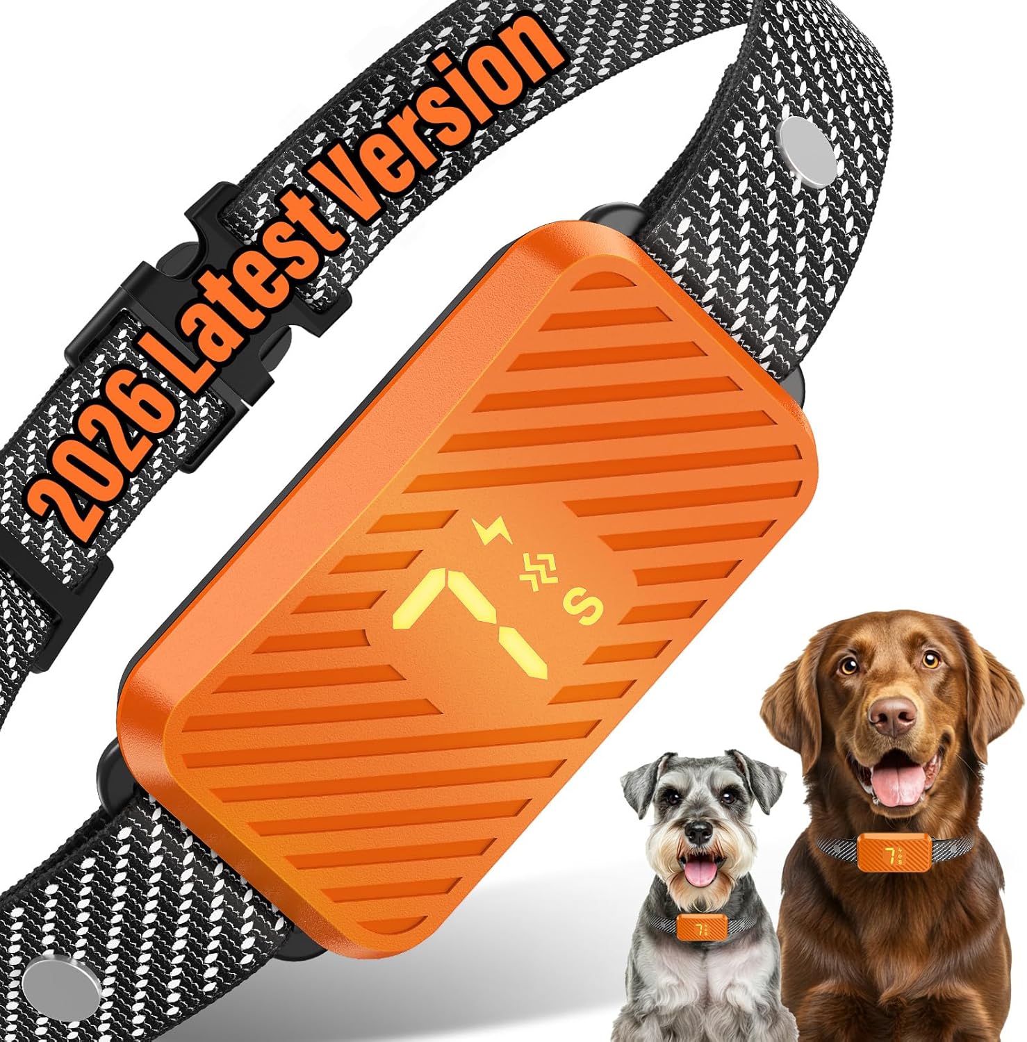 Dog Bark Collar for Large Medium Small Dogs, Effective No-Bark Collar, Smart Barking Collar, Rechargeable Bark Collar with 7-Level Sensitivity, 3 B & V Modes, Waterproof, Neon Orange