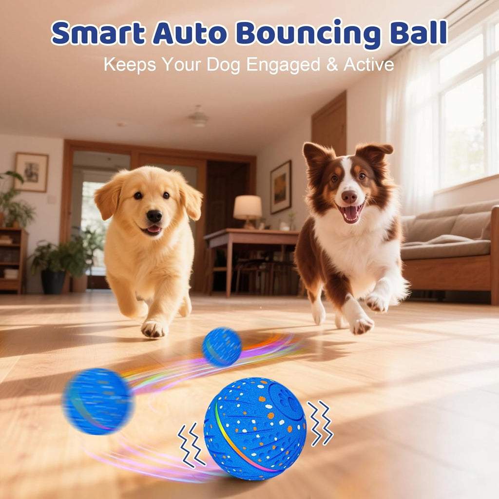 Interactive Dog Toys Dog Ball - Smart Moving Bouncing Dogs Ball with RGB Lights, E-TPU Material, 3 Play Modes Automatic Rolling Balls Toy for Small Medium Dogs Keep Them Busy(Blue)