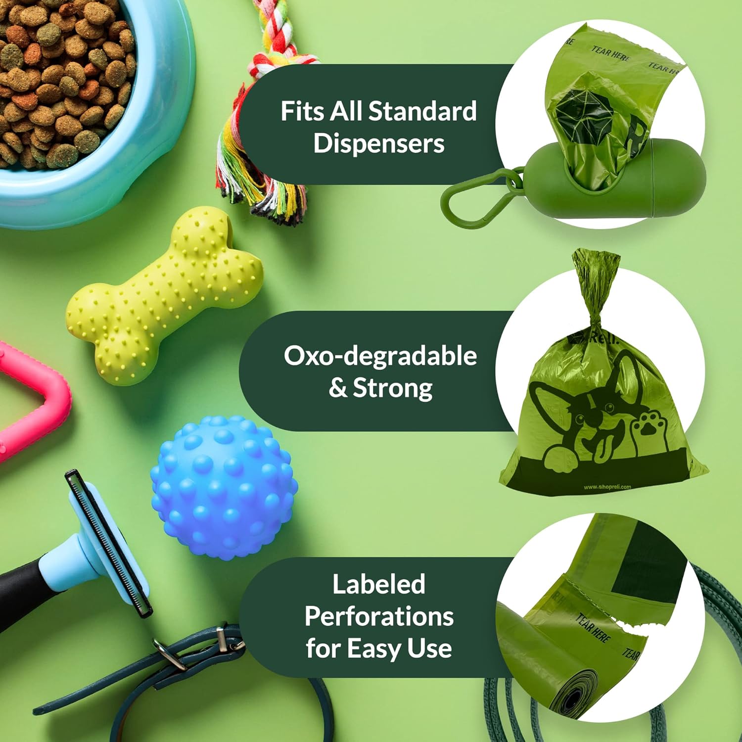 Biodegradable Dog Poop Bags w/Holder (1200 Count - 80 Rolls Bulk) | Leash Clip Dispenser | 9x13" Large Dog Bags for Poop | Green Eco-Friendly Oxobiodegradable Waste Disposal Refills (Unscented)