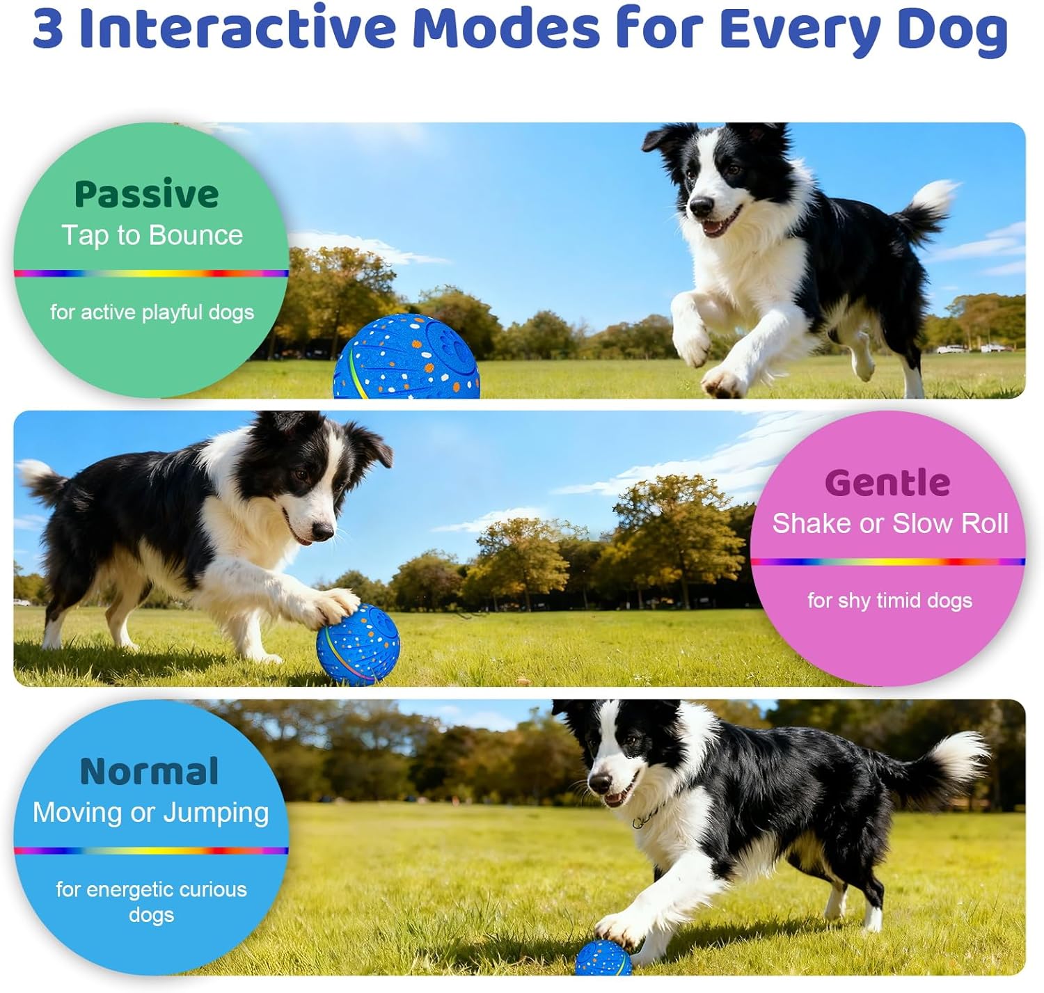 Interactive Dog Toys Dog Ball - Smart Moving Bouncing Dogs Ball with RGB Lights, E-TPU Material, 3 Play Modes Automatic Rolling Balls Toy for Small Medium Dogs Keep Them Busy(Blue)