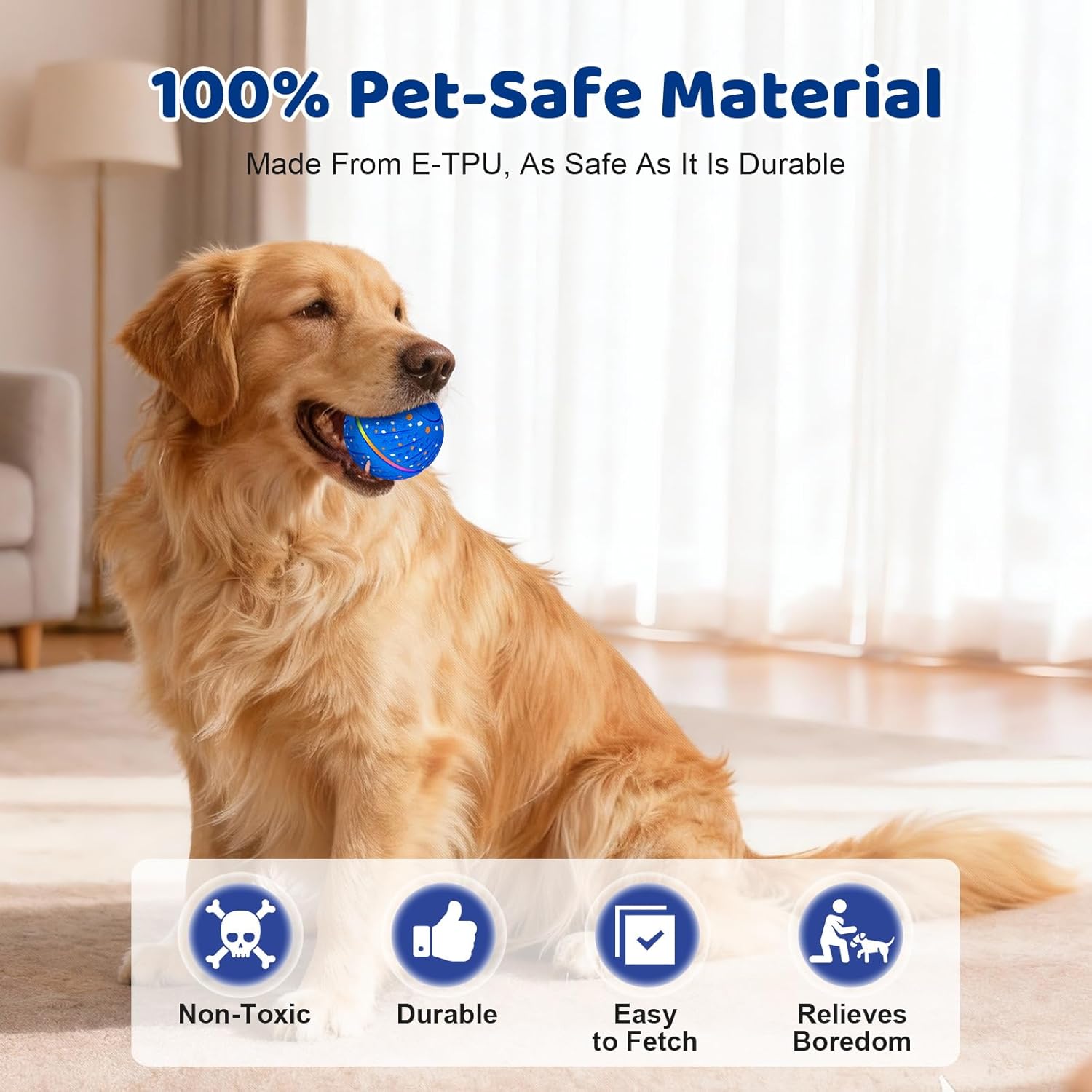 Interactive Dog Toys Dog Ball - Smart Moving Bouncing Dogs Ball with RGB Lights, E-TPU Material, 3 Play Modes Automatic Rolling Balls Toy for Small Medium Dogs Keep Them Busy(Blue)