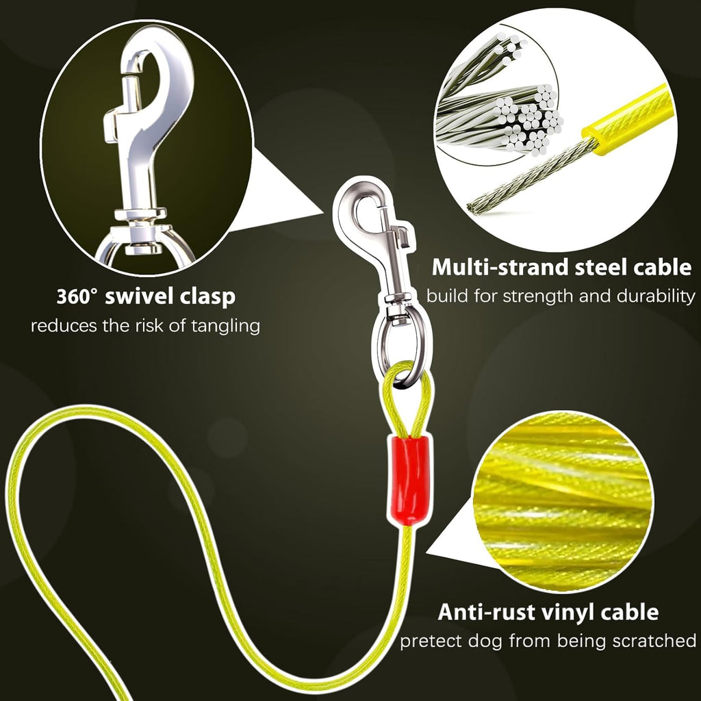 30ft Retractable Dog Leash, 2-in-1 Retractable Dog Lead for Zipline, Aerial Run Cable Trolley Or Stake Anchor, No Tangle Lead Reel for Camping Or Yard