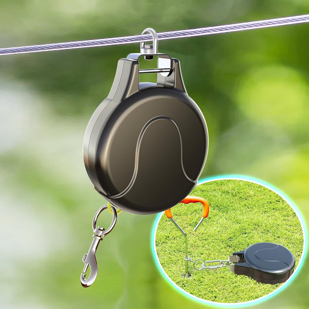30ft Retractable Dog Leash, 2-in-1 Retractable Dog Lead for Zipline, Aerial Run Cable Trolley Or Stake Anchor, No Tangle Lead Reel for Camping Or Yard