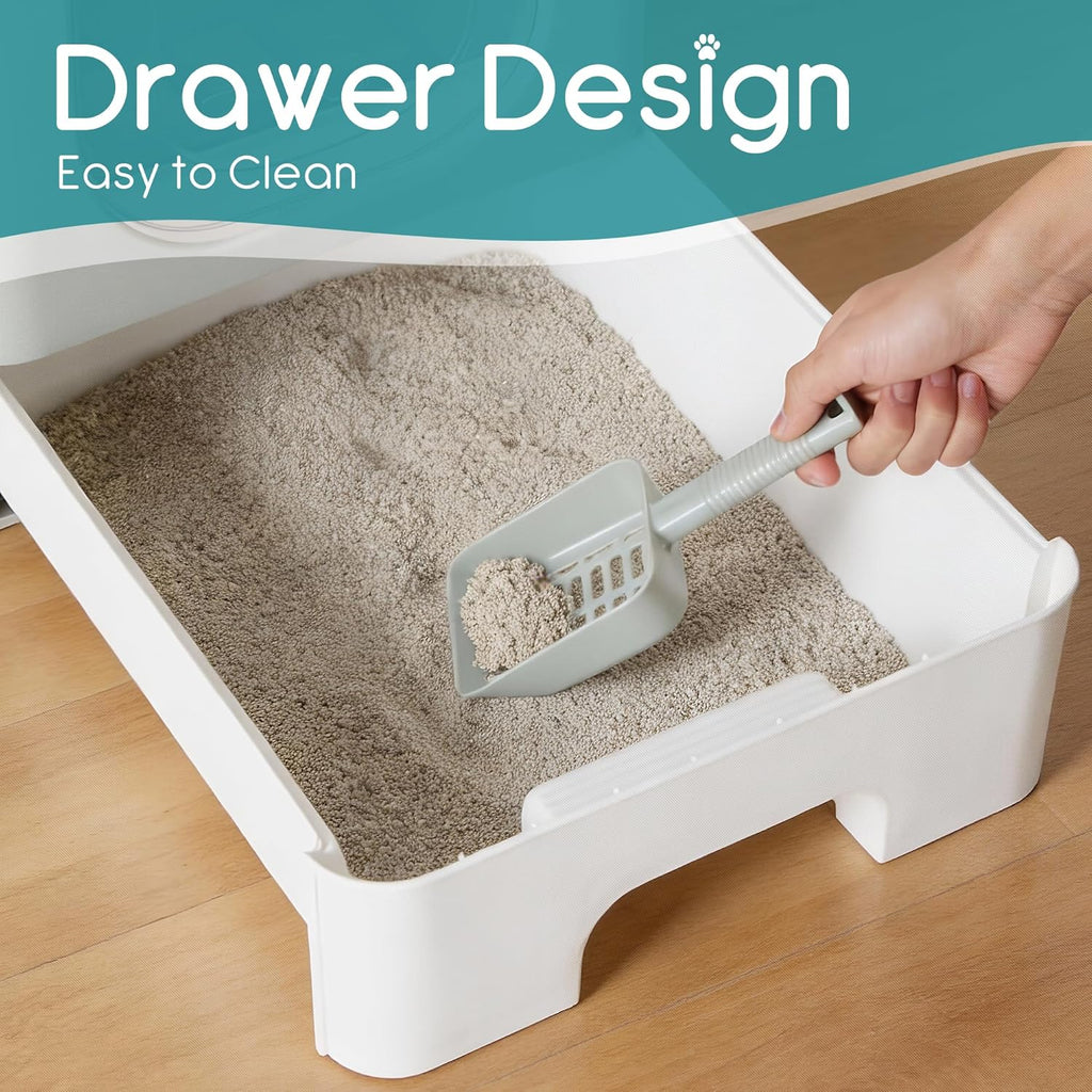 Cat Litter Box with Lid, Large Foldable Cat Box with Litter Scoop, Front Entry Top Exit Kitty Litter Box with Door, Easy Cleaning Drawer Design Odor Control, Grey