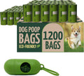 Biodegradable Dog Poop Bags w/Holder (1200 Count - 80 Rolls Bulk) | Leash Clip Dispenser | 9x13" Large Dog Bags for Poop | Green Eco-Friendly Oxobiodegradable Waste Disposal Refills (Unscented)