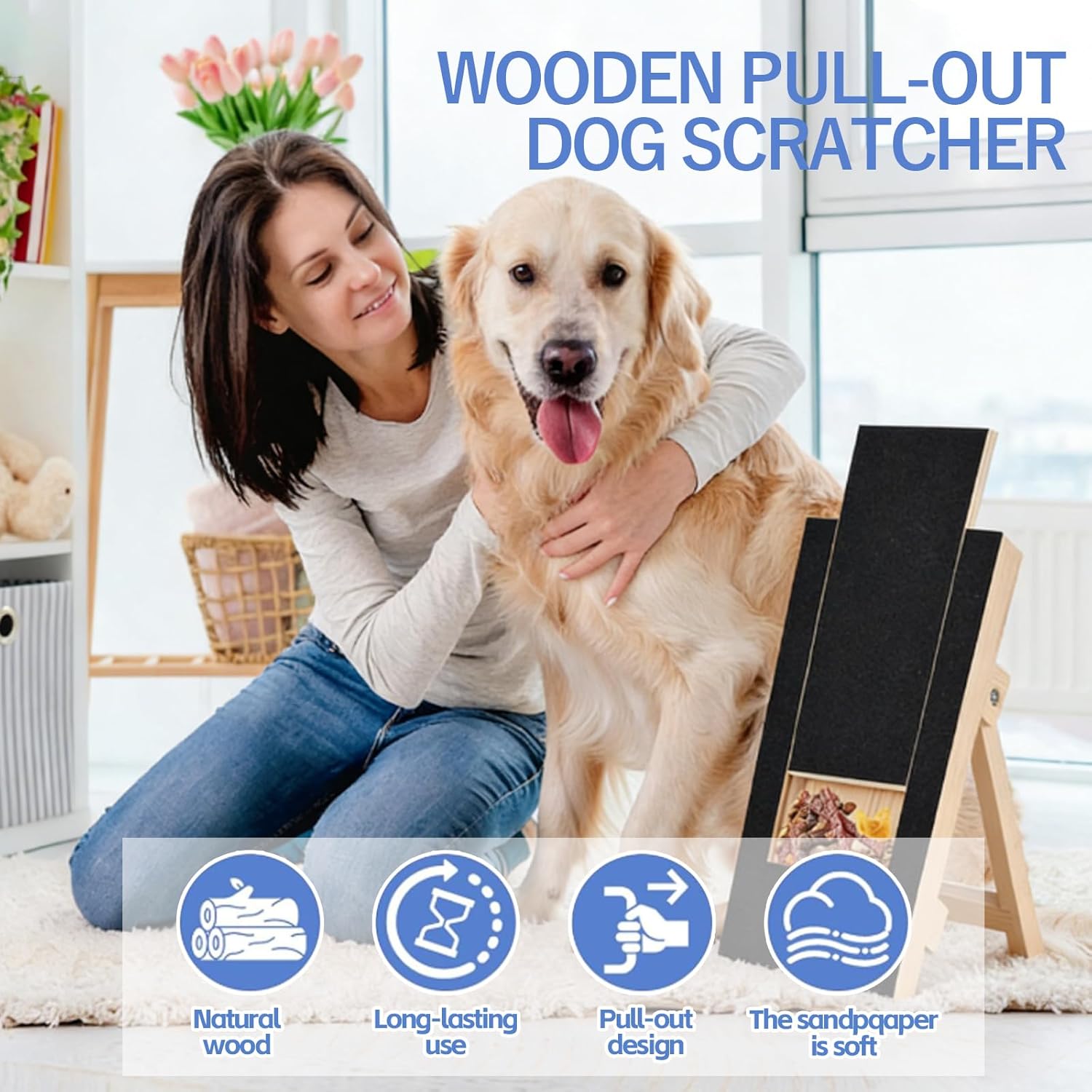 Dog Nail Scratch Board - with Treat Draw- Dog Scratch Pad for Nails – Durable Wooden Nail Filing Board with Treat Drawer (All Breeds)