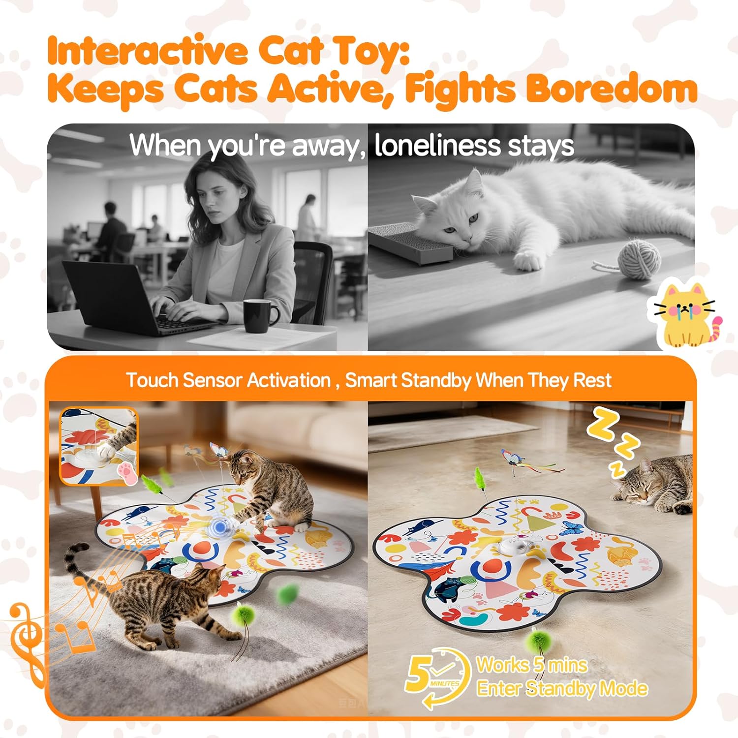 Interactive Cat Toys for Indoor Cats–Rechargeable Automatic Hide and Seek Kittens Toy with Moving Wand Feathers,Fluttering Butterfly,Real Mouse Squeaky,Motion Activated for Exercise & Bored Adult Cats