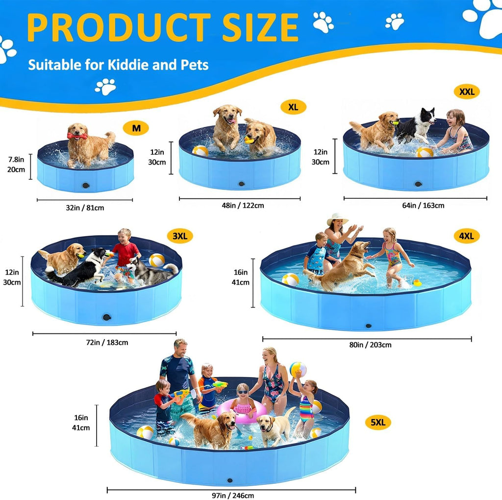 Foldable Dog Pool, Collapsible Dog Swimming Pool Hard Plastic Portable Pets Bath Tub for Dogs and Cats, Pet Wading Pool for Indoor Outdoor Backyard