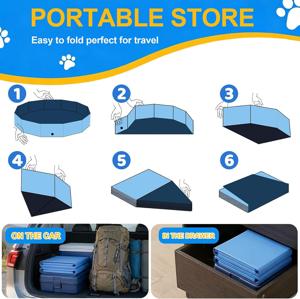 Foldable Dog Pool, Collapsible Dog Swimming Pool Hard Plastic Portable Pets Bath Tub for Dogs and Cats, Pet Wading Pool for Indoor Outdoor Backyard