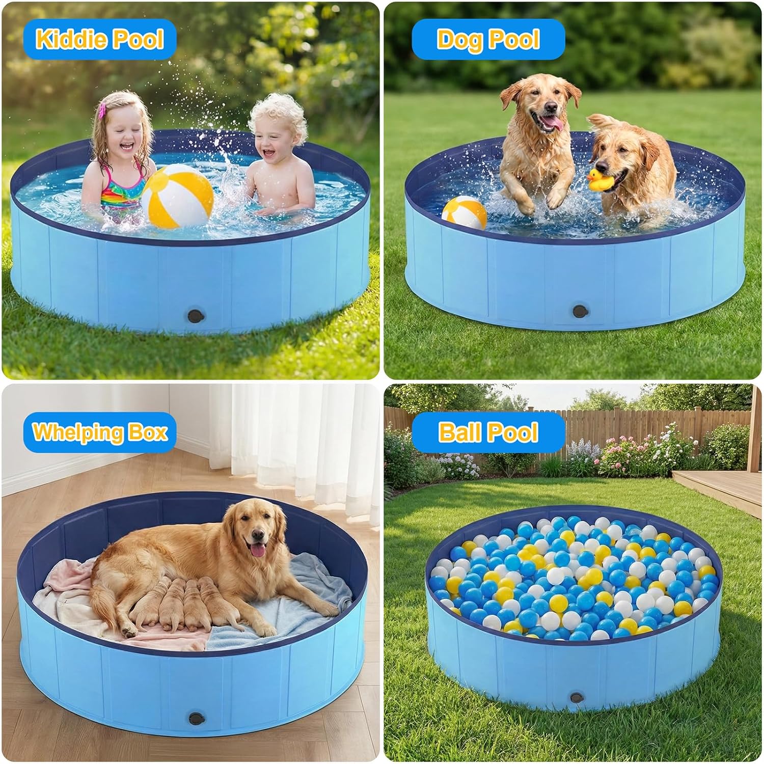 Foldable Dog Pool, Collapsible Dog Swimming Pool Hard Plastic Portable Pets Bath Tub for Dogs and Cats, Pet Wading Pool for Indoor Outdoor Backyard