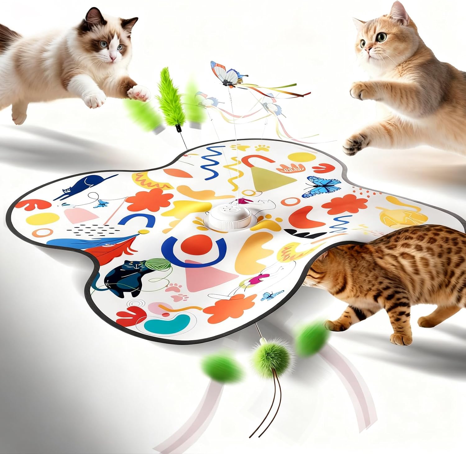 Interactive Cat Toys for Indoor Cats–Rechargeable Automatic Hide and Seek Kittens Toy with Moving Wand Feathers,Fluttering Butterfly,Real Mouse Squeaky,Motion Activated for Exercise & Bored Adult Cats