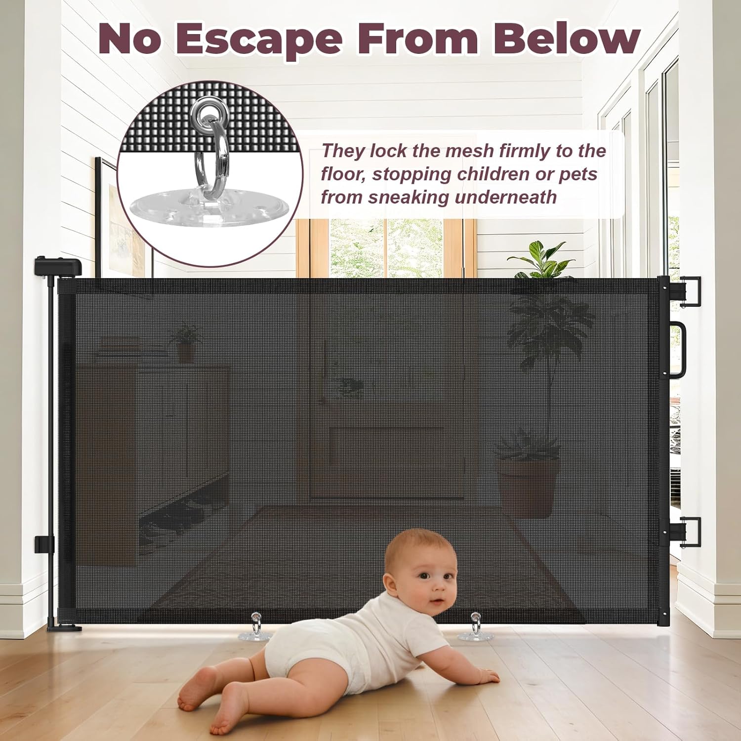 Retractable Baby Gates for Doorways, 58" Extra Wide Mesh Child Dog Gate for Stairs, 34" Tall Toddler Pet Gate Indoor and Outdoor, Easy Install, Essential for Home Safety, Black
