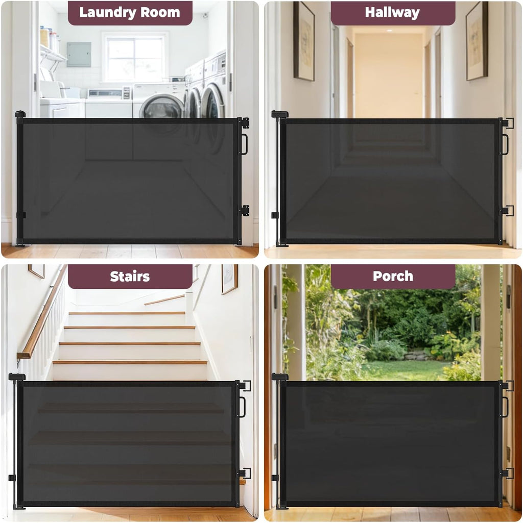 Retractable Baby Gates for Doorways, 58" Extra Wide Mesh Child Dog Gate for Stairs, 34" Tall Toddler Pet Gate Indoor and Outdoor, Easy Install, Essential for Home Safety, Black