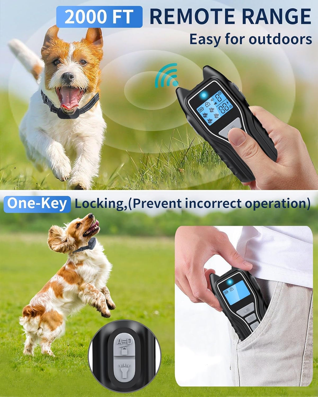 Shock Collar for Dogs 2 Dogs (15-120lbs) 2000FT Dog Shock Collar with Remote Control IPX7 Waterproof Dog Training Collar with Remote 4 Safe Modes Rechargeable Lock Flash Light for All Breeds Silver
