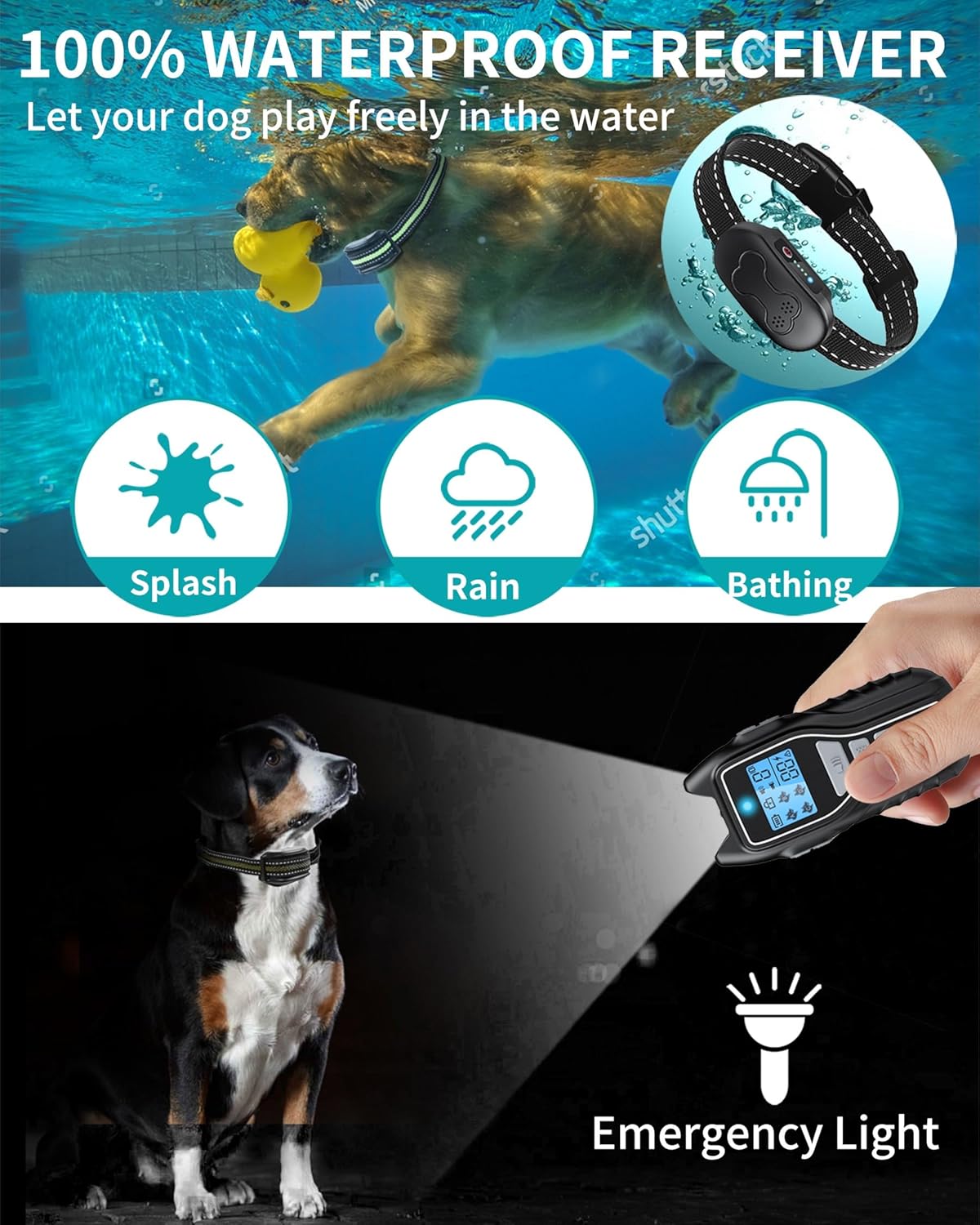 Shock Collar for Dogs 2 Dogs (15-120lbs) 2000FT Dog Shock Collar with Remote Control IPX7 Waterproof Dog Training Collar with Remote 4 Safe Modes Rechargeable Lock Flash Light for All Breeds Silver