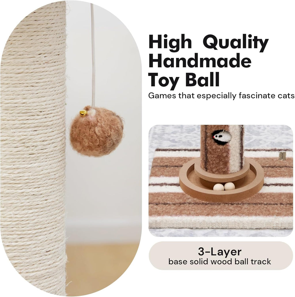 34inches Tall Cat Scratching Post with Cat Ball Track Toy Heavy Duty and Thicker Large Diameter Natural Sisal Cat Scratcher Post for Large Cats and Small Cats Protect Your Furniture