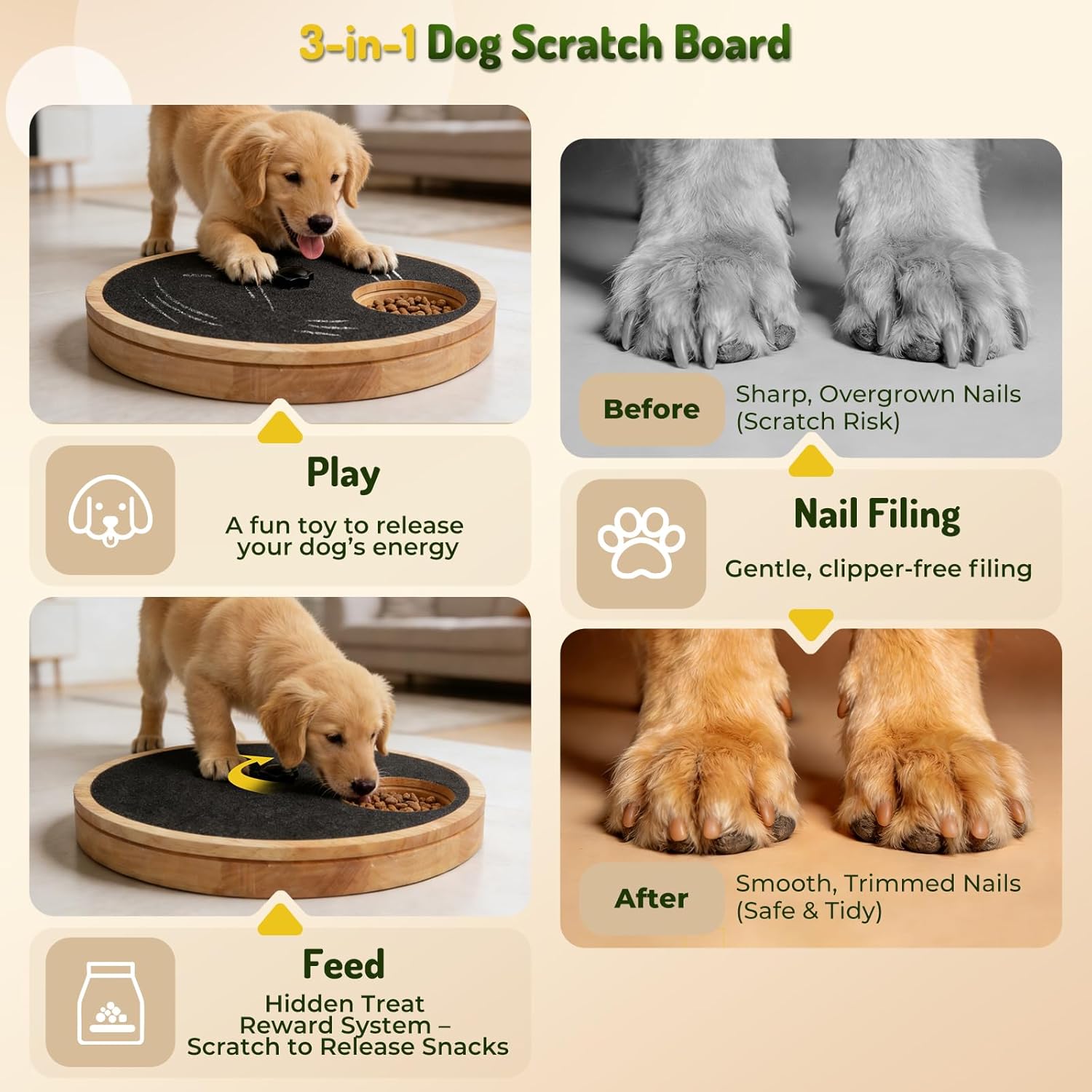 Dog Nail Scratch Board with Treat Box, Dog Scratch Pad for Nails, Adjustable Interactive Dog Nail File Toy for Stress-Free Grooming, Treat Puzzle Scratch Board for Dogs