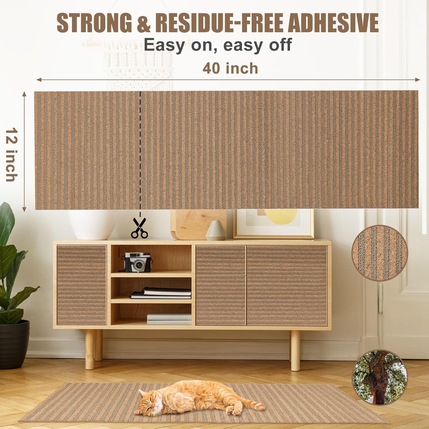 Natural Cork-Cat Scratch mat-Cat Scratch Pad Rug-cat Couch Protector-Scratch Furniture Protector for Post/Sofa/Floor-Wall Scratchers for Indoor-Carpets Scratching-Stretching- Kitty Gifts-Brown