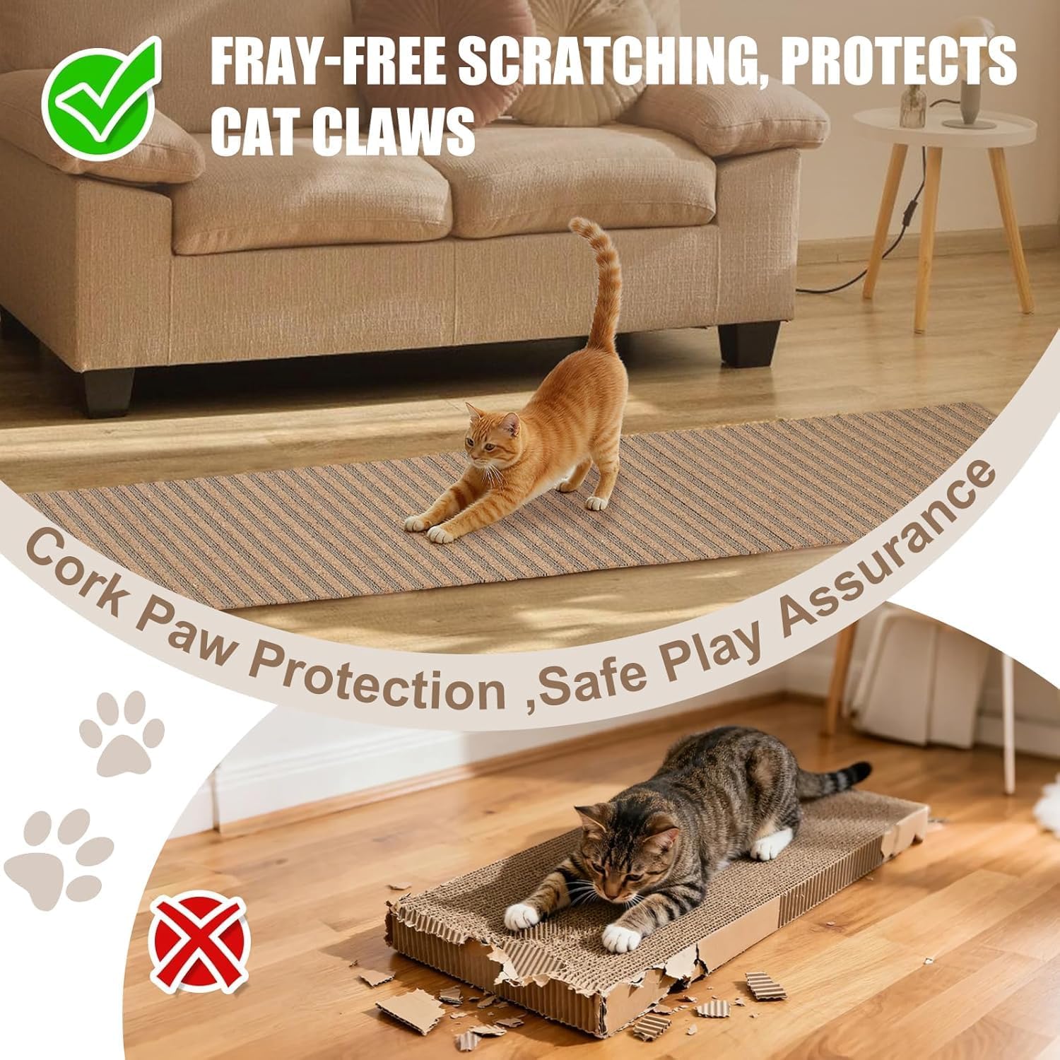 Natural Cork-Cat Scratch mat-Cat Scratch Pad Rug-cat Couch Protector-Scratch Furniture Protector for Post/Sofa/Floor-Wall Scratchers for Indoor-Carpets Scratching-Stretching- Kitty Gifts-Brown