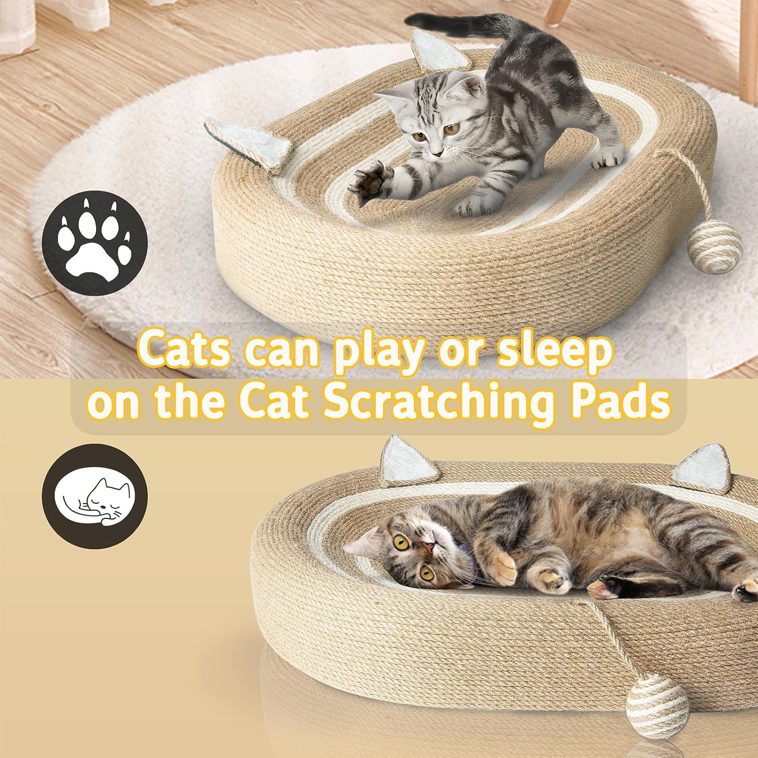 Cat Scratcher Bed 3 in 1 Sisal Cat Scratching Pads Beds Cat Scratchers for Indoor Cats with Anti-Slip