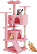 54 Inch Cat Tree Tower, Multi-Level with Cat Scratching Post, Indoor Cat Condo with Climbing Ladder, Plush Toy, Play House for Cat, Pink