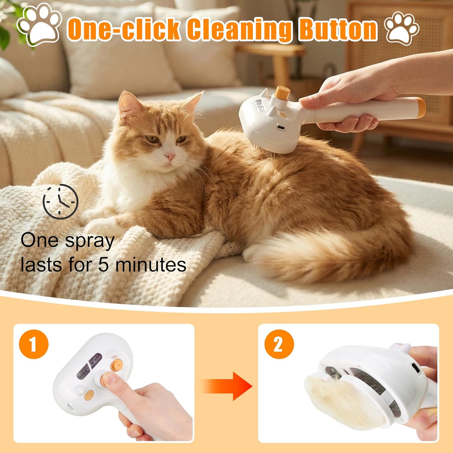 2026 New Upgrade 3-in-1 Pet Steam Brush - Dog Brush for Shedding & Cat Brushes for Indoor Cats - Skin-Friendly, Self-Cleaning Grooming Brush for Dogs & Cats - Hair Removal Tool
