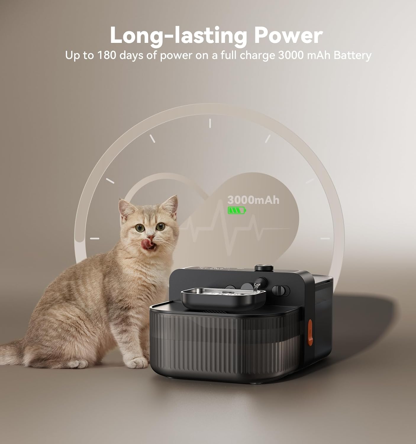 Wireless No Filters Cat Water Fountain, Wastewater Separation, Stainless Steel Bowl, 3000mAh 3.5L Pet Water Fountain for Indoor Cats & Dogs Dispenser, Black