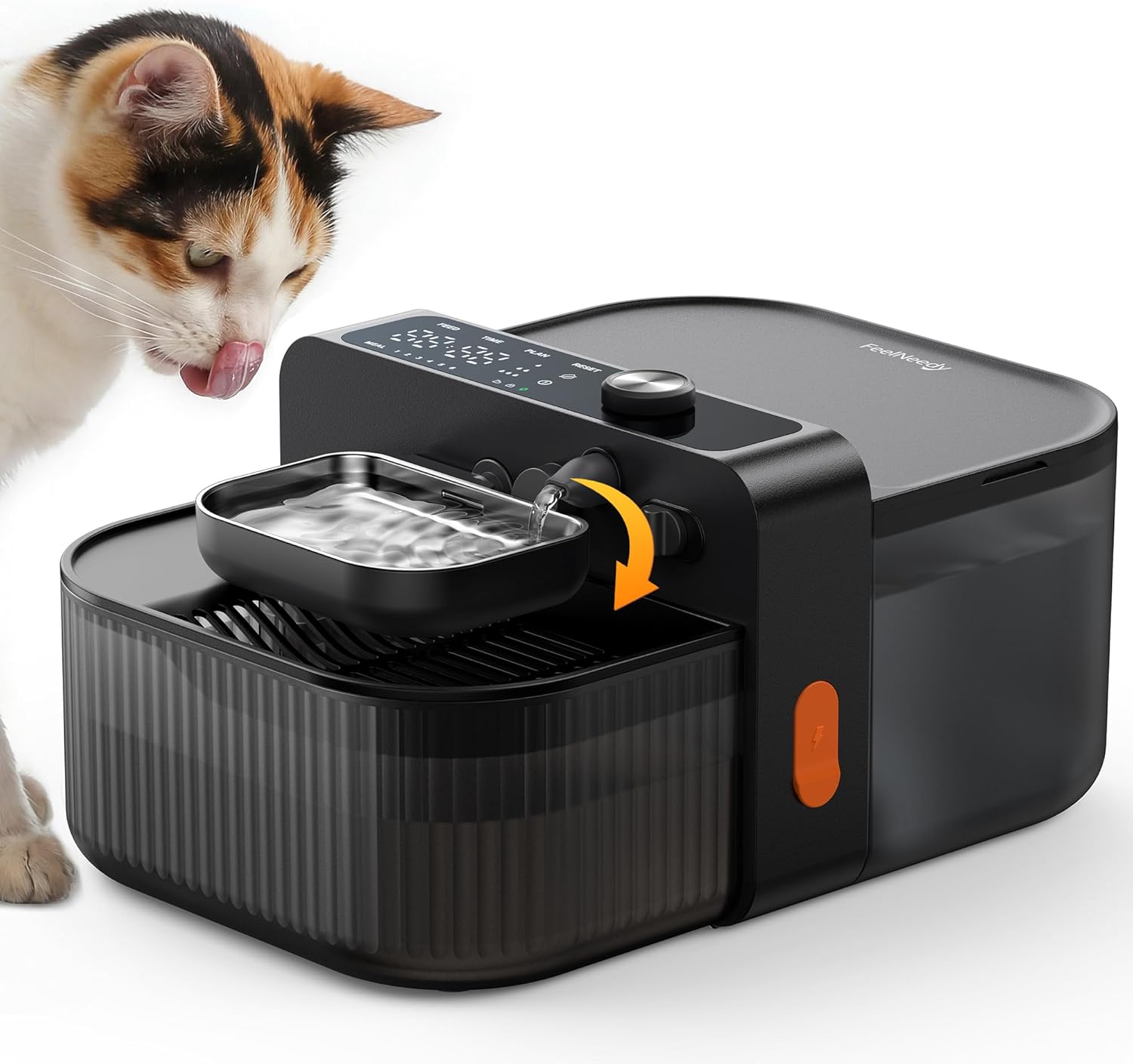 Wireless No Filters Cat Water Fountain, Wastewater Separation, Stainless Steel Bowl, 3000mAh 3.5L Pet Water Fountain for Indoor Cats & Dogs Dispenser, Black