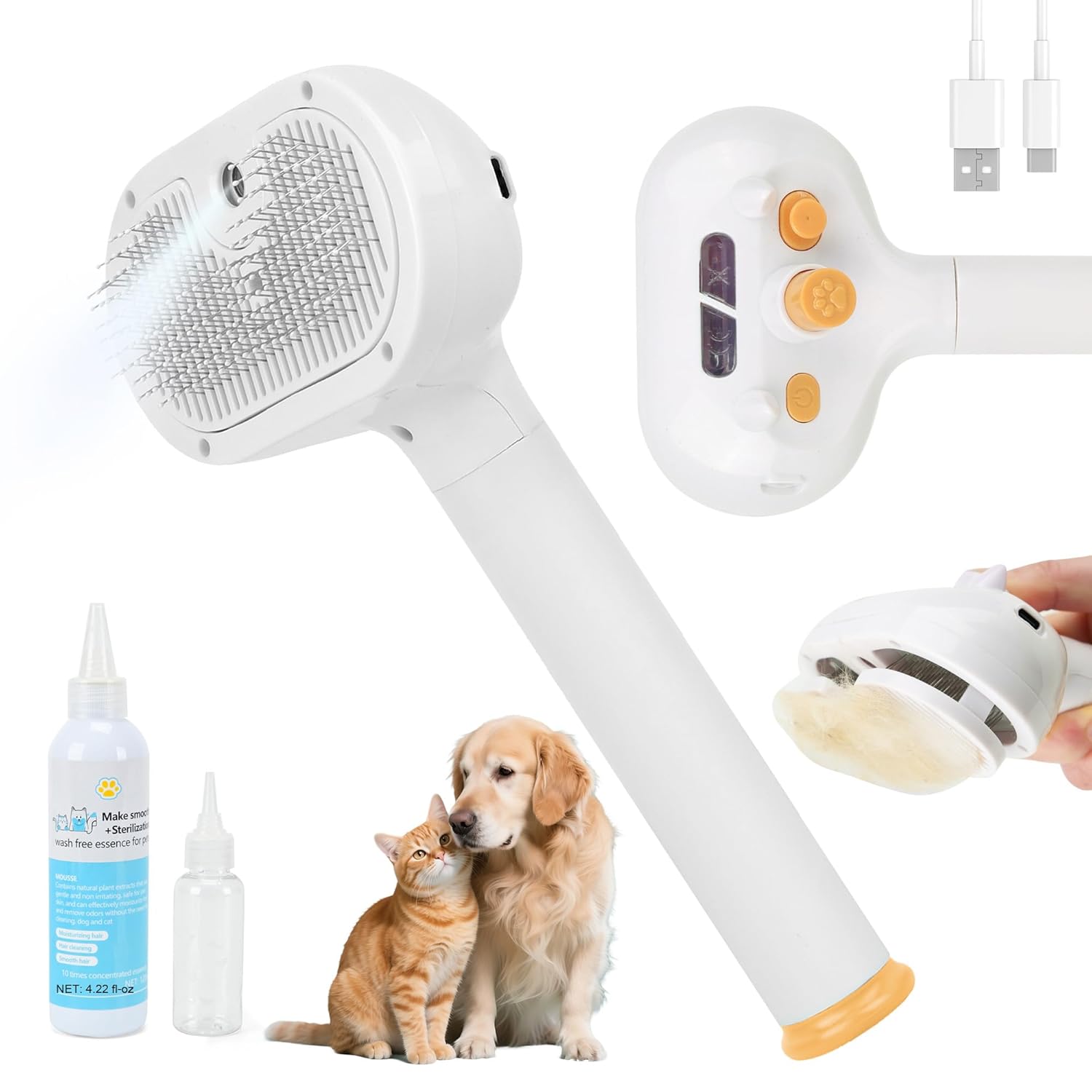 2026 New Upgrade 3-in-1 Pet Steam Brush - Dog Brush for Shedding & Cat Brushes for Indoor Cats - Skin-Friendly, Self-Cleaning Grooming Brush for Dogs & Cats - Hair Removal Tool