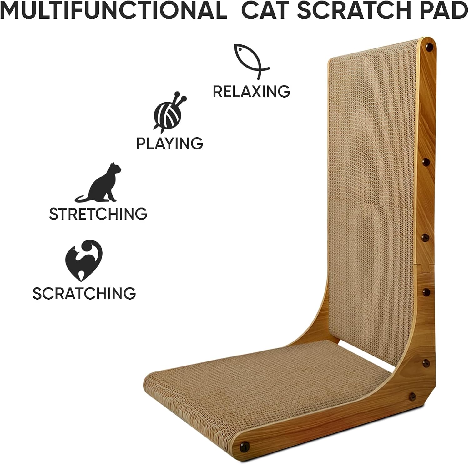 Cat Scratcher, 26 inch L Shape Cat Scratching Pad for Indoor Cats, Durable Sustainable Cardboard Scratcher with Box, Recyclable Vertical Cat Scratch Pad to Protect Furniture, Large