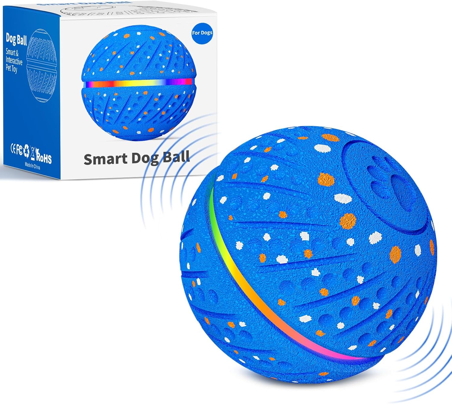 Interactive Dog Toys Dog Ball - Smart Moving Bouncing Dogs Ball with RGB Lights, E-TPU Material, 3 Play Modes Automatic Rolling Balls Toy for Small Medium Dogs Keep Them Busy(Blue)