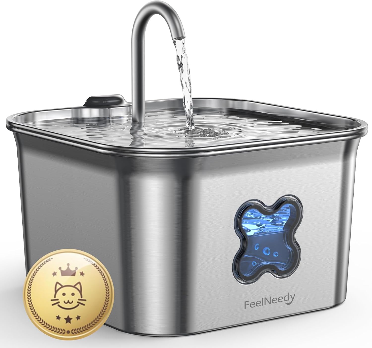 Cat Water Fountain, 304 Stainless Steel - 95oz/2.8L Faucet-Style Pet Drinking Fountain for Cats & Small Dogs, Ultra-Quiet <20dB, Dishwasher Safe, 4-Stage Filtration & Water Level Window