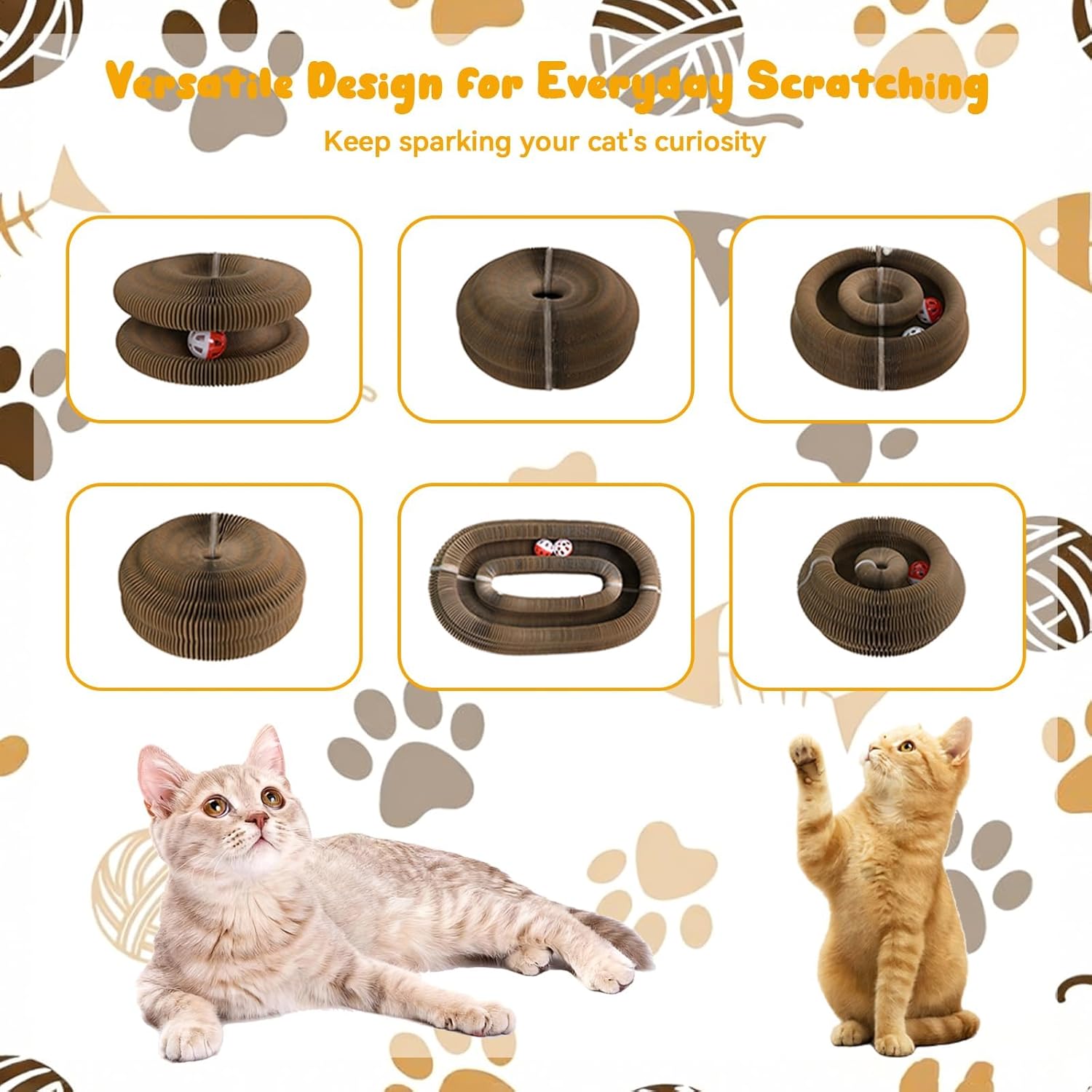 2-Pack Upgraded Kitty Kurlz Twisty Paws Cat Toy, Magnetic Kitty Curls Cat Scratcher, Kitty Kurls Cat Toys for Indoor Cats with Bell Balls, Furniture Protection & Stress Relief