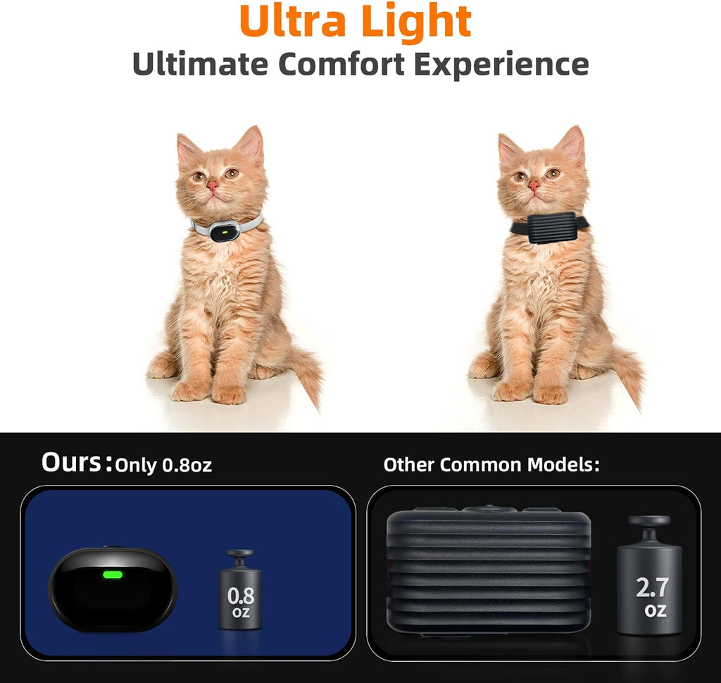 Ultra-Small Cat Shock Collar, Ultra-Light & Thin Cat Training Collar with 1300ft Remote, Tailored for Cats & Small Dogs, 198-Level Precise Control, Waterproof, Rechargeable (Beige)