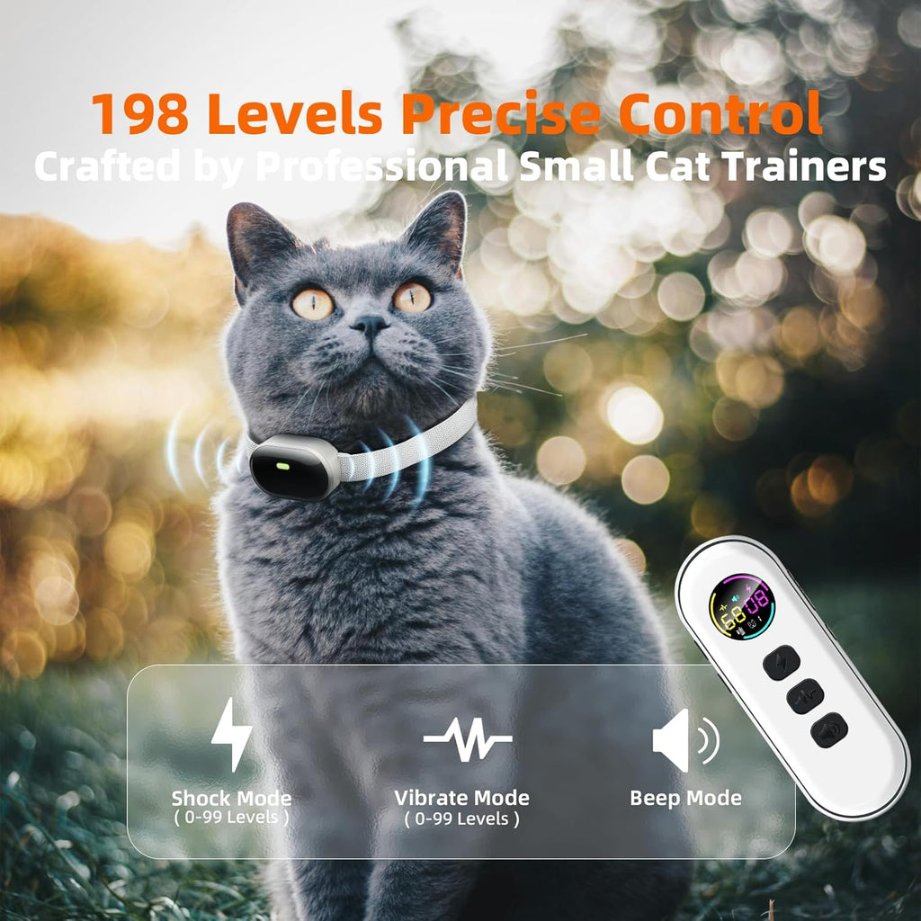 Ultra-Small Cat Shock Collar, Ultra-Light & Thin Cat Training Collar with 1300ft Remote, Tailored for Cats & Small Dogs, 198-Level Precise Control, Waterproof, Rechargeable (Beige)